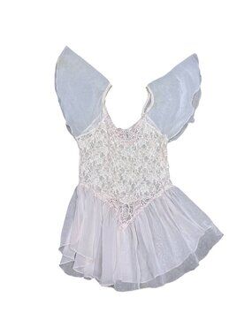 Cinema Etoile Light Pink Stretch Lace Fit & Flare Babydoll Nightie Slip Dress M
